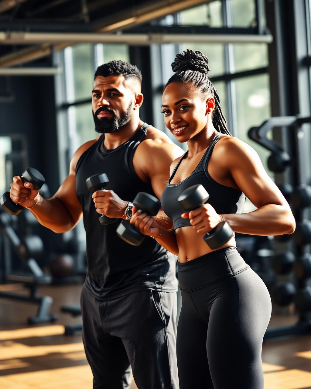 Ethiopian muscular man and woman fitness duo using FocusFit